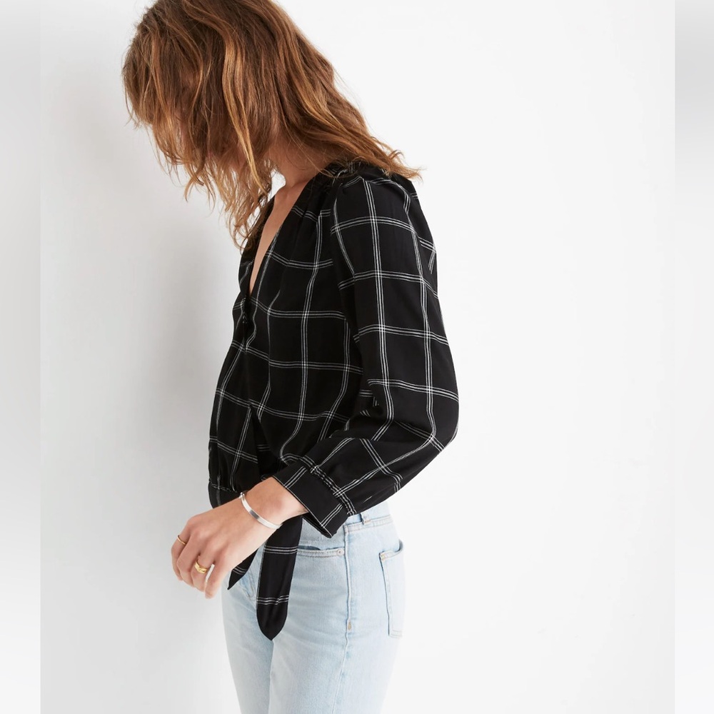 madewell | wrap top - windowpane - Picture 3 of 9